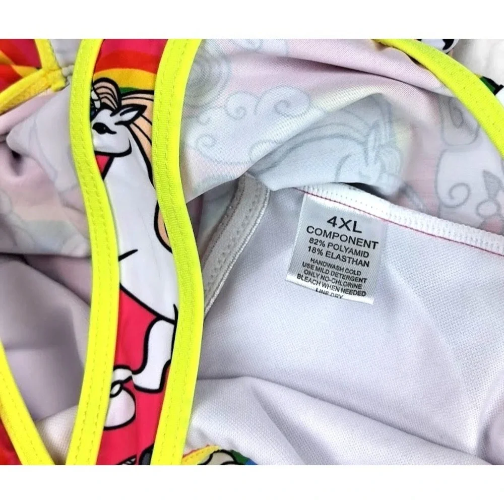 KuKiee Girls Sz 12 13 Rainbow Unicorn Swimsuit Stars Hot‎ Pink 1pc Skirt NEW